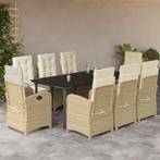 vidaXL 9-delige Tuinset met kussens poly rattan beige, Nieuw, 8 zitplaatsen, Tuinset, Verzenden