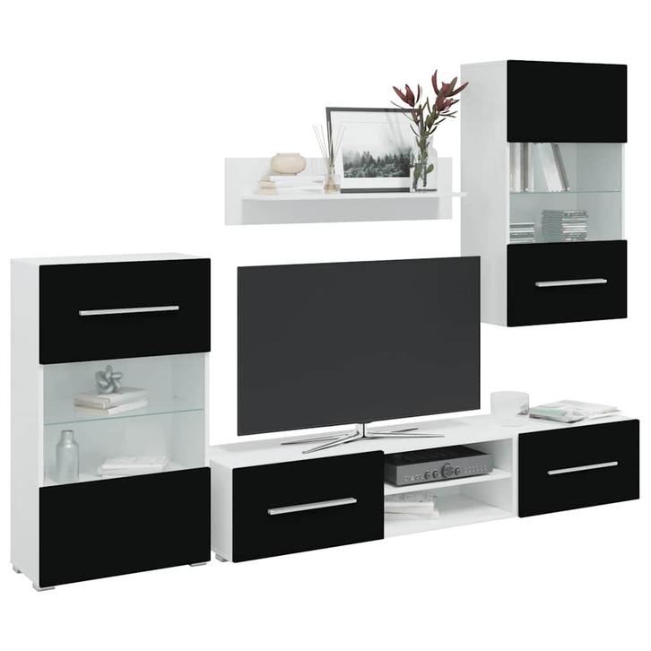 vidaXL Muurvitrine tv-meubel met LED-verlichting zwart, Huis en Inrichting, Kasten | Televisiemeubels, 25 tot 50 cm, Nieuw, Overige houtsoorten