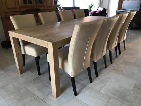 Set van 8 leren eetkamerstoelen - met houten poten - bruin l, Huis en Inrichting, Stoelen, Overige kleuren, Nieuw, Leer, Ophalen of Verzenden