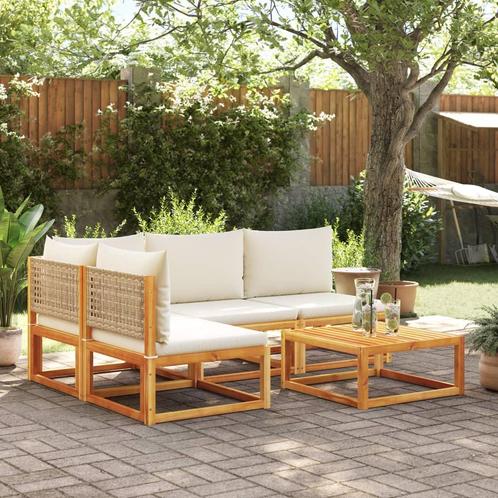 vidaXL 5-delige Loungeset met kussens massief acaciahout, Tuin en Terras, Tuinsets en Loungesets, Loungeset, Nieuw, Hardhout, Verzenden