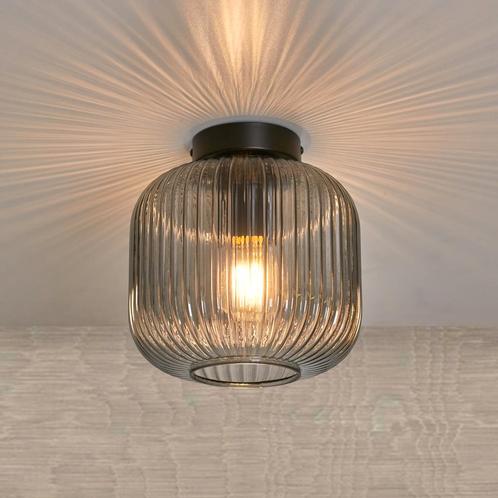 Ronde Plafondlamp Smoke Glas, Huis en Inrichting, Lampen | Plafondlampen, Nieuw, Glas, Metaal, Verzenden
