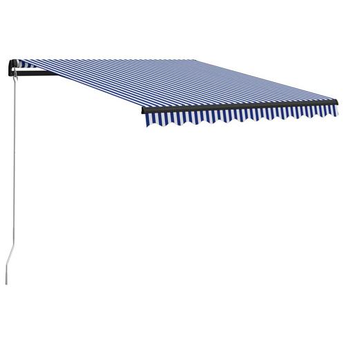 vidaXL Luifel handmatig uittrekbaar 350x250 cm blauw en wit, Tuin en Terras, Zonneschermen, Nieuw, Verzenden