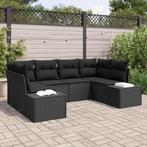 vidaXL 6-delige tuinbanken set met kussens zwart poly rattan, Tuin en Terras, Verzenden, Nieuw, Rotan