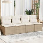 vidaXL Tuinbank 4-zits met kussens poly rattan beige, Verzenden, Nieuw, Rotan