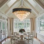 6-Laags Kristallen Kroonluchter Zwart Goud, Huis en Inrichting, Lampen | Kroonluchters, Verzenden, Nieuw