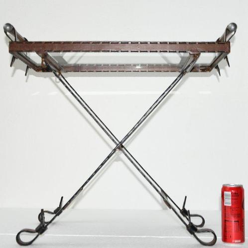 Bijzettafel - Faux Leather Iron Strap Folding Side Table - H, Antiek en Kunst, Kunst | Designobjecten