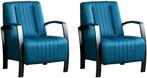 Blauwe leren industriële stalen stoels - Toledo Leer Turquo, Huis en Inrichting, Fauteuils, Nieuw, Ophalen of Verzenden, Industrieel