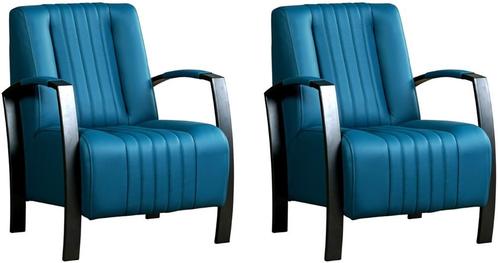 Blauwe leren industriële stalen stoels - Toledo Leer Turquo, Huis en Inrichting, Fauteuils, 50 tot 75 cm, 75 tot 100 cm, Nieuw