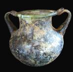 Oud-Romeins Glas Amphoriskos iridescerend zilverblauwgroen -
