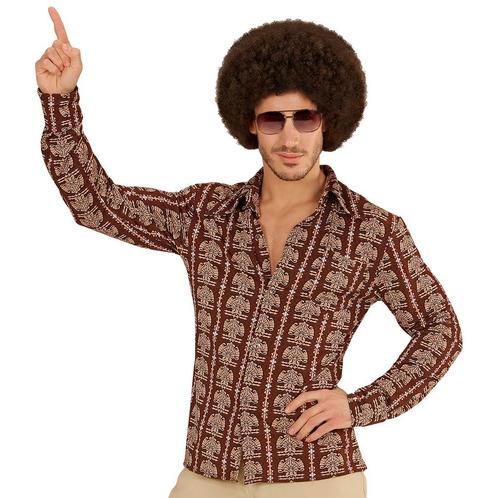 Disco 70S Blouse Bruin Heren Old School, Kleding | Heren, Carnavalskleding en Feestkleding, Nieuw, Verzenden