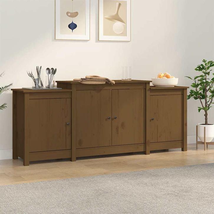 vidaXL Dressoir 164x37x68 cm massief grenenhout honingbruin, Huis en Inrichting, Kasten | Dressoirs, 25 tot 50 cm, Nieuw, 150 tot 200 cm