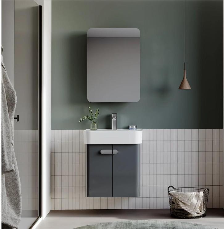 Badmeubel Orbit antraciet 55cm met spiegelkast, Doe-het-zelf en Verbouw, Sanitair, Nieuw, Ophalen