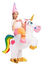 KIMU® Opblaas Kostuum Kinderen Zittend Op Eenhoorn 122 128 1, Ophalen of Verzenden, Nieuw