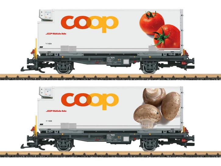 LGB 45888 RhB Containerwagen Set “coop®“ Metallrader, Hobby en Vrije tijd, Modeltreinen | Overige schalen, Overige typen, Nieuw
