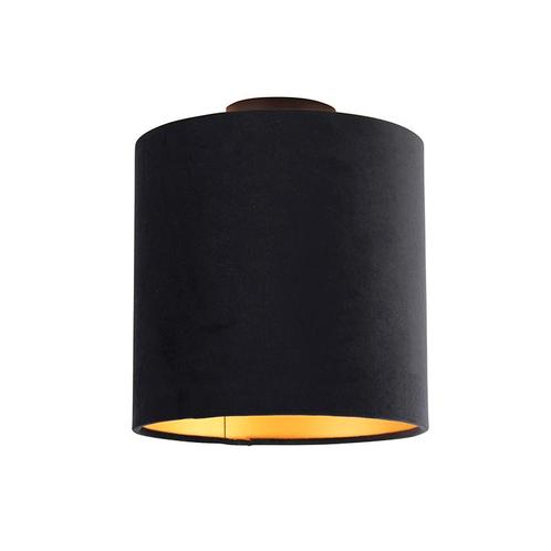 Plafondlamp met velours kap zwart met goud 25 cm - Combi, Huis en Inrichting, Lampen | Plafondlampen, Nieuw, Overige materialen