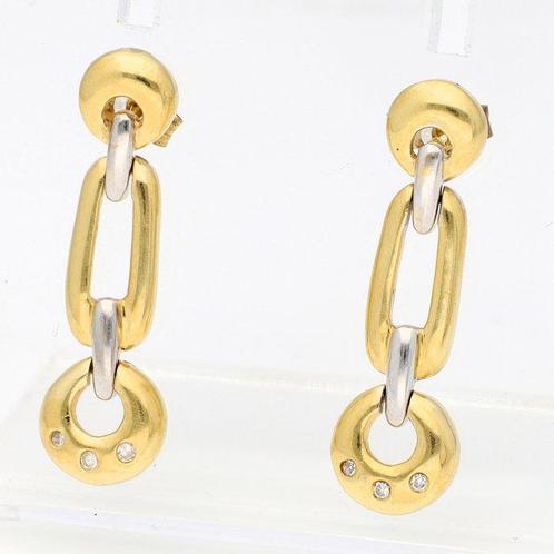 Oorbellen - 18 karaat Geel goud, Witgoud - 0.03ct. tw., Sieraden, Tassen en Uiterlijk, Oorbellen