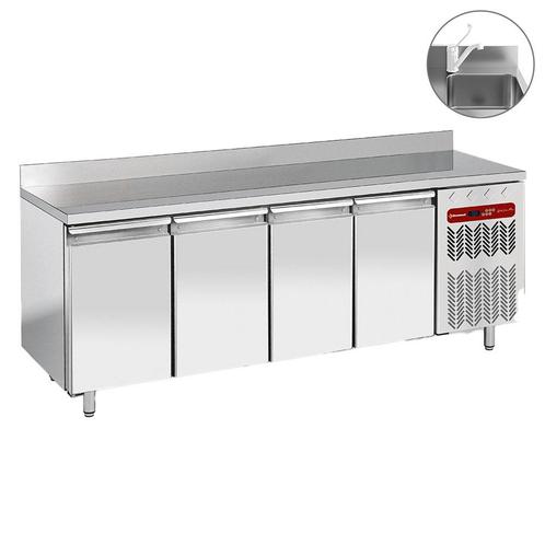 Geventileerde koeltafel "muraal", 4 deuren GN 1/1, met spoel, Zakelijke goederen, Horeca | Keukenapparatuur, Koelen en Vriezen