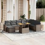 vidaXL 9-delige Loungeset met kussens poly rattan grijs, Verzenden, Nieuw, Rotan, Loungeset