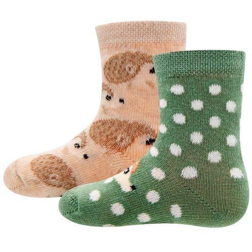 Babysokjes met Egeltjes Groen/Beige - Dubbelpak - Ewers-27/3, Kinderen en Baby's, Kinderkleding | Schoenen en Sokken, Meisje, Nieuw