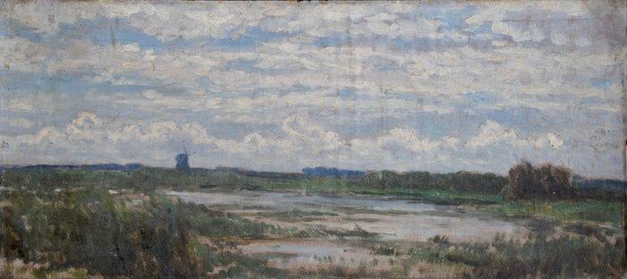 A. van Everdingen (1832-1912) - Polderlandschaft mit Mühlen, Antiek en Kunst, Kunst | Schilderijen | Klassiek