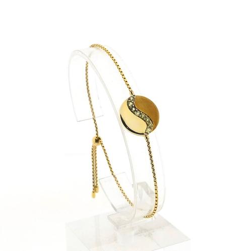 9 Krt. Verstelbare armband met ying/yang plaatje (peridoot), Sieraden, Tassen en Uiterlijk, Antieke sieraden, Met edelsteen, Goud