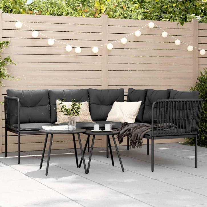 vidaXL Tuinbank met kussens L-vormig staal en textileen, Tuin en Terras, Tuinsets en Loungesets, Nieuw, Rvs, Verzenden
