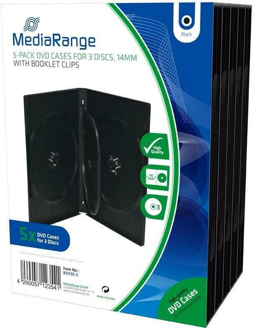 MediaRange | DVD Videobox | 15mm | 3 Disc | Zwart | 5 Stuks, Computers en Software, Beschrijfbare discs, Nieuw, Verzenden
