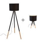Set van tafel- en vloerlamp met kap zwart - Pip, Huis en Inrichting, Lampen | Tafellampen, Nieuw, Overige materialen, Modern, 50 tot 75 cm