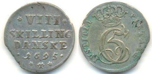 8 Skilling 1695 Denmark, Postzegels en Munten, Munten | Europa | Niet-Euromunten, Verzenden
