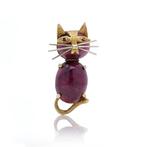 Broche Vintage 18kt gouden kat - in de vorm van een kat met