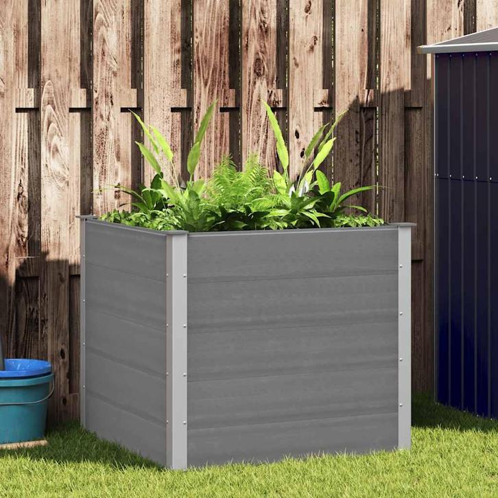 vidaXL Plantenbak verhoogd 100x100x91 cm HKC grijs, Tuin en Terras, Bloembakken en Plantenbakken, 100 cm of meer, Nieuw, Hout