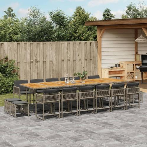 vidaXL 17-delige Tuinset met kussens poly rattan grijs, Tuin en Terras, Tuinsets en Loungesets, Tuinset, Nieuw, Rotan, Verzenden