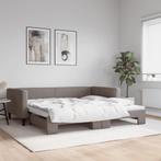 vidaXL Slaapbank met onderschuifbed 100x200 cm stof taupe, 100 cm, Eenpersoons, Verzenden, Nieuw