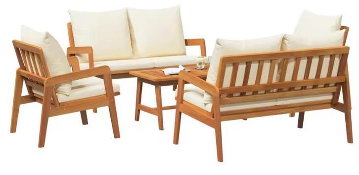 Comfortabele Tuinbank Set 3 Acaciahout Polyester Melkwit, Tuin en Terras, Tuinbanken, Nieuw, Verzenden