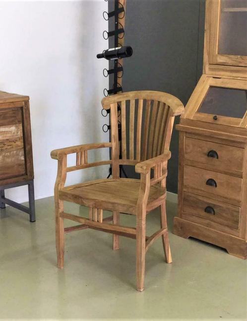 Teakhouten eetkamerstoelen met armleuningen; Indoteak, Huis en Inrichting, Stoelen, Nieuw, Hout, Ophalen