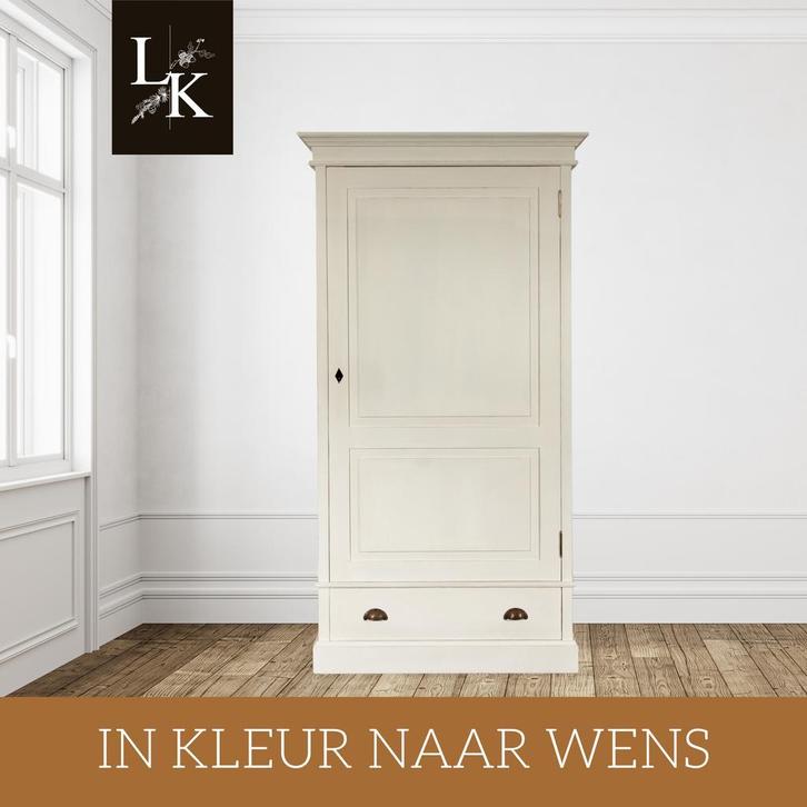 Landelijk Klassiek - Kast Dover - Kledingkast - Hout - Wit, Huis en Inrichting, Kasten | Kledingkasten, Nieuw, Met lade(s), Met deur(en)