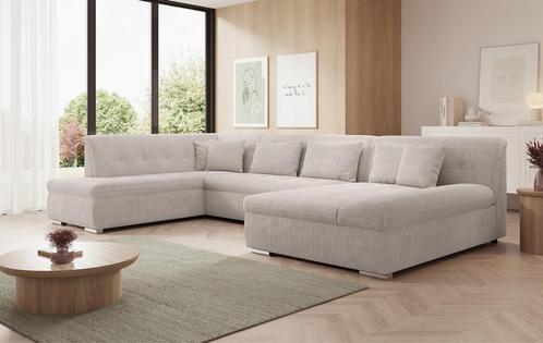 Hoekbank U-vorm beige ribstof hoeksalon met slaapfunctie, Huis en Inrichting, Banken | Bankstellen, 300 cm of meer, 150 cm of meer