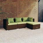 vidaXL 4-delige Loungeset met kussens poly rattan bruin, Verzenden, Nieuw, Rotan, Loungeset