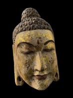 Buddha Head – Gilded – Wood - Indonesië (Zonder, Antiek en Kunst