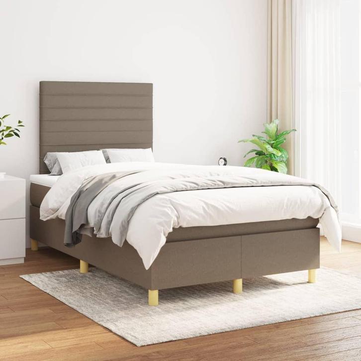 vidaXL Boxspring met matras stof taupe 120x200 cm, Huis en Inrichting, Slaapkamer | Bedden, 120 cm, 200 cm, Twijfelaar, Nieuw