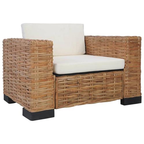 vidaXL Fauteuil met kussens natuurlijk rattan, Huis en Inrichting, Fauteuils, Nieuw, Verzenden