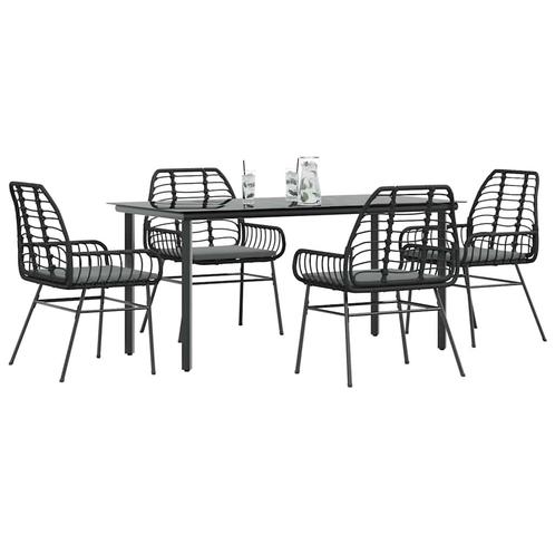 vidaXL 5-delige Tuinset met kussens poly rattan glas zwart, Tuin en Terras, Tuinsets en Loungesets, Tuinset, Nieuw, 4 zitplaatsen
