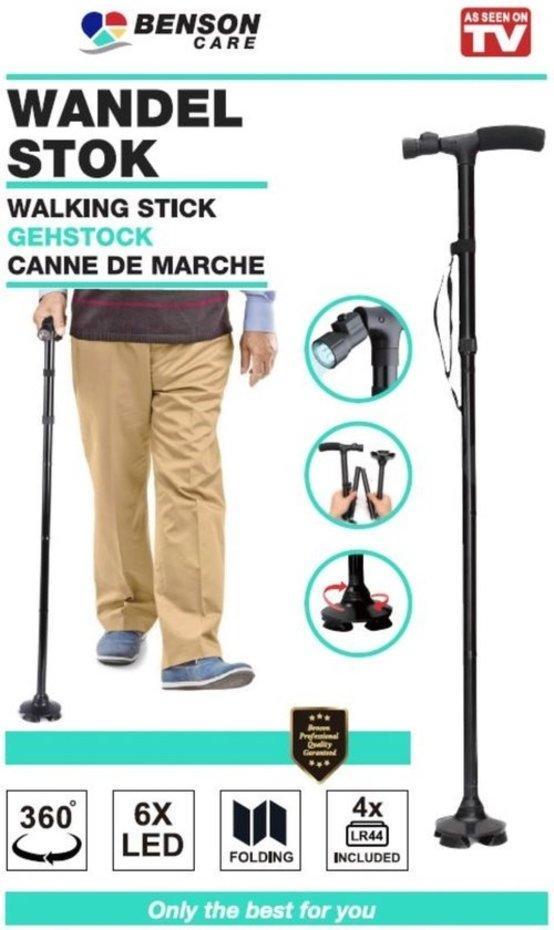 Opvouwbare wandelstok met ledverlichting, Diversen, Wandelstokken, Nieuw, Verstelbaar, Opvouwbaar, Verzenden