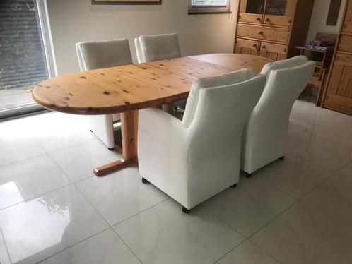 Set van 4 leren eetkamerfauteuils - met armleuning en wieltj, Huis en Inrichting, Stoelen, Overige kleuren, Nieuw, Leer, Ophalen of Verzenden