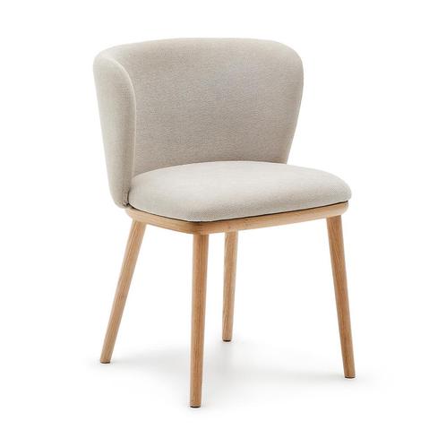*WOONWINKEL* Kave Home Ciselia Wood Beige Eetkamerstoel Met, Huis en Inrichting, Stoelen, Nieuw, Stof, Verzenden