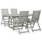 vidaXL 5-delige Tuinset massief acaciahout grijs, Tuin en Terras, 4 zitplaatsen, Nieuw, Tuinset, Verzenden