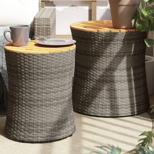 vidaXL Tuinbijzettafels 2 st met houten blad poly rattan, Tuin en Terras, Tuintafels, Nieuw, Verzenden