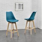 Barkruk set van 4 kunstleer en beuken 105x48x58 cm turquoise, Huis en Inrichting, Stoelen, Verzenden, Nieuw