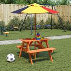 vidaXL Picknicktafel voor 4 kinderen met parasol massief, Verzenden, Nieuw, Hout