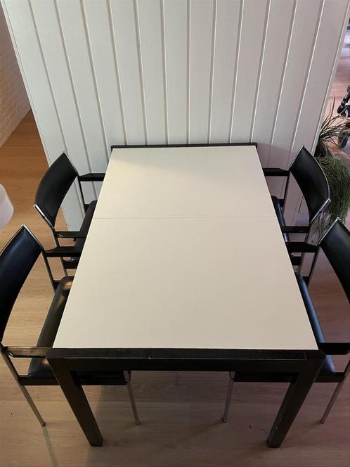 Thereca Eetkamer set met 4 leren chroom stoelen, Huis en Inrichting, Tafels | Eettafels